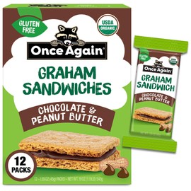 Once Again Chocolate Peanut Butter Graham Sandwiches - Organic, Gluten Free Graham Crackers with PB & Dark Chocolate Filling - Gluten Free Snacks for Kids & Adults - Dairy Free School Snacks, 12 Ct