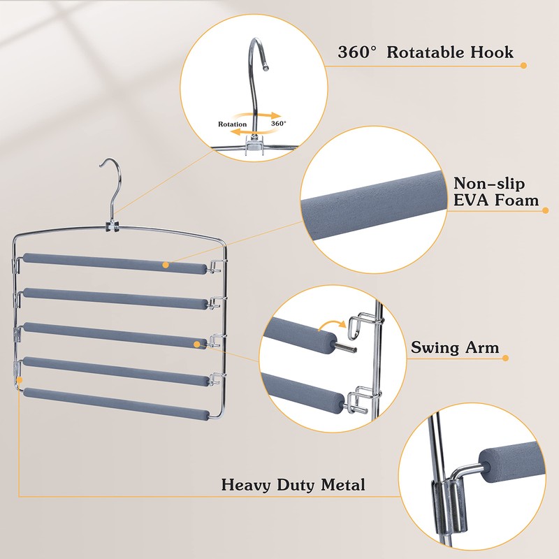 TOPIA HANGER Pants Hangers Space Saving, 3-Pack Swing Arm Pants