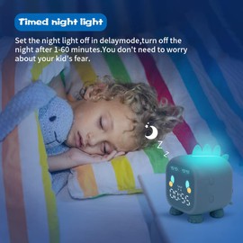 Kids Alarm Clock with Dinosaur, Digital Alarm Clock for Kids Bedroom, Cute Dinosaur Bedside Clock Children's Sleep Trainer, Wake Up Light and Night Light with USB for Boys Girls Birthday Gifts,Blue