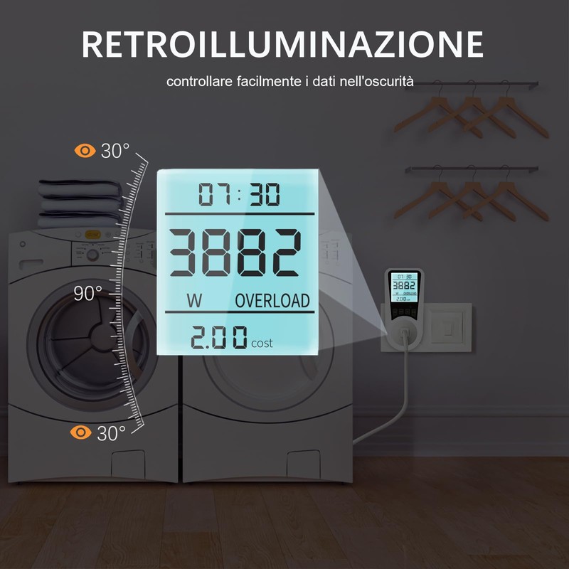 Besvic Electric Consumption Meter, Electric Power Meter with LCD Screen