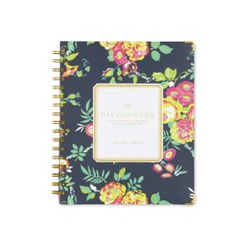 Day Designer for Blue Sky 2018-2019 - Planificador semanal y mensual, tapa dura, encuadernación de doble alambre, 18 x 23 cm, diseño floral azul marino Peyton