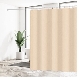 Dufu Shower Curtain 180 x 200 Beige Waterproof Polyester Bath, Curtain Washable Quick Dry with 12 Shower Curtain Rings and Weighted Hem
