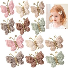 Crovakeu 12 Pack Handmade Knitted Butterfly Hair Clips with Wool Bows- Soft Yarn Barrettes for Girls & Women, Delicate Hair Accessories for Thin/Thick Hair
