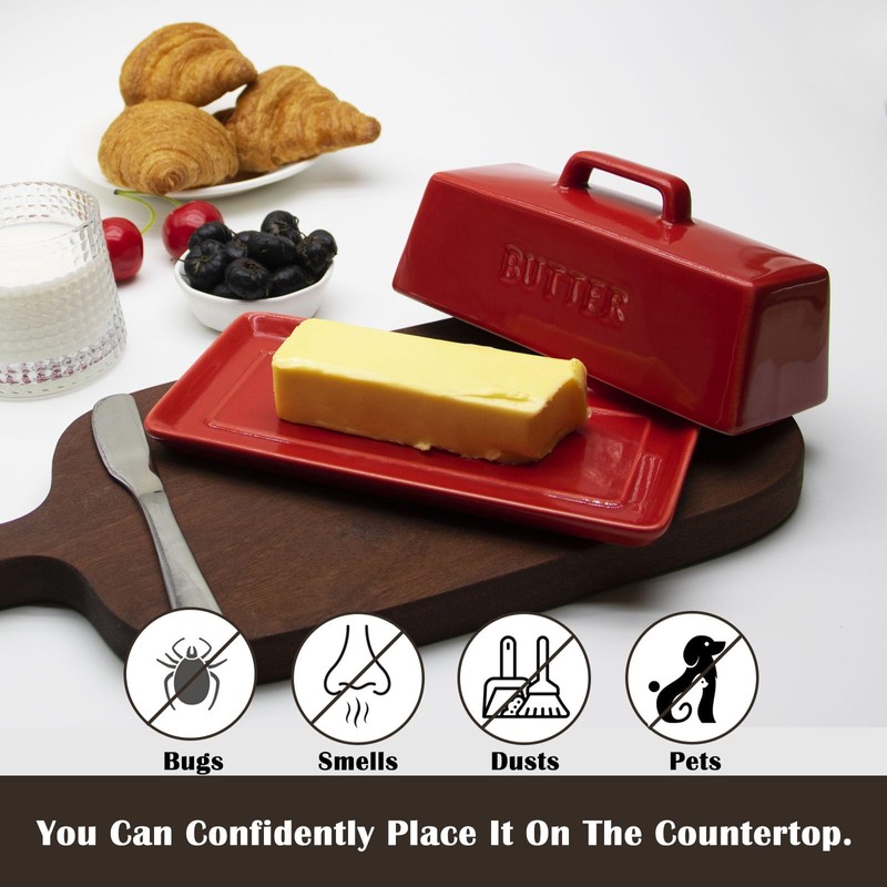 MKYHBOO Ceramic Butter Dish With Lid for Countertop, Covered Butter