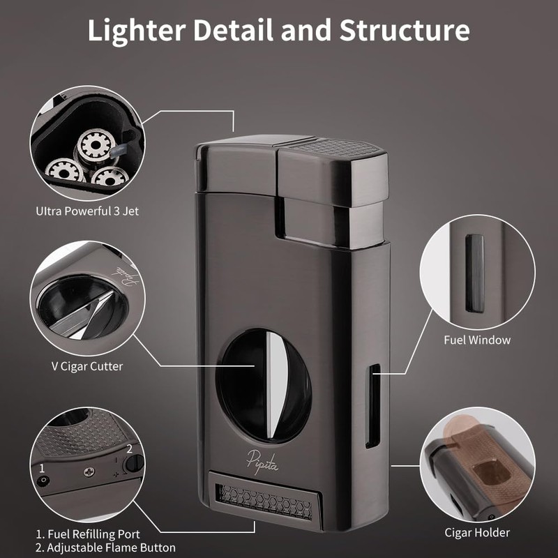 Cigar Torch Lighter, Triple Jet Flame Refillable Butane Lighters with
