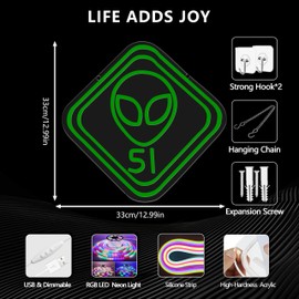 Alien LED Neon Light Sign – USB Powered & Dimmable Alien Neon Light for Kids Room, Game Room, Aesthetic Room, Alien Decor, Alien Night Light, Great Gift for Boys