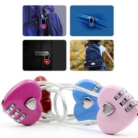 Mini Combination Lock with Wire Cable Heart Red 2ea