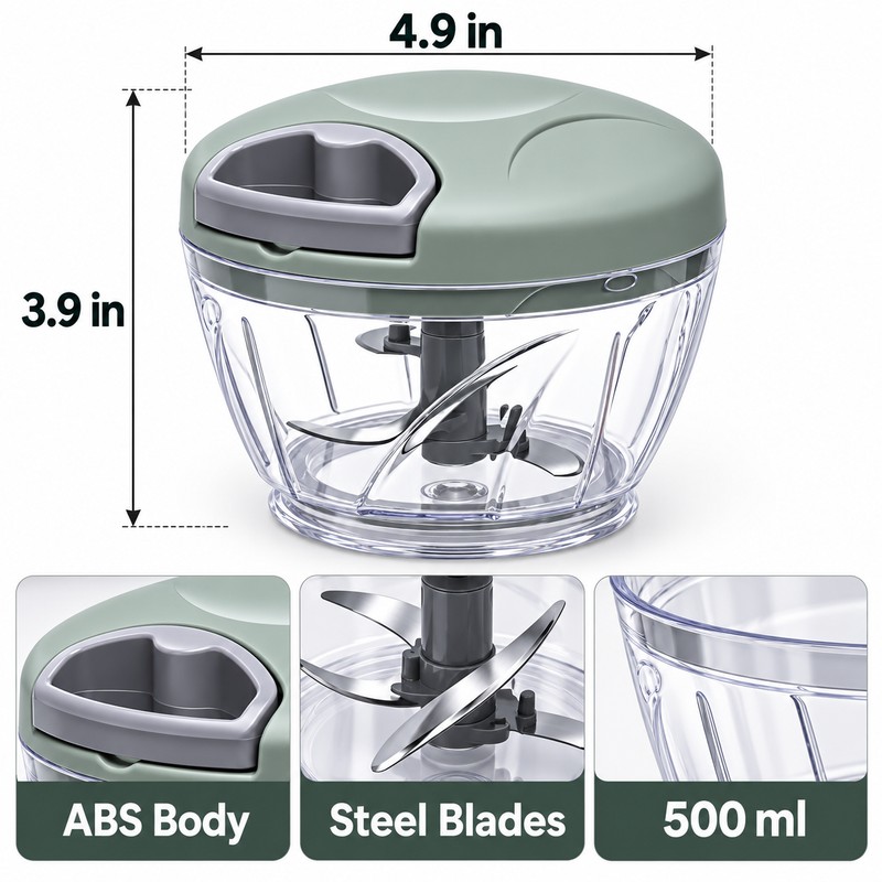 500 ml Manual Food Chopper for Kitchen Prep – Stainless