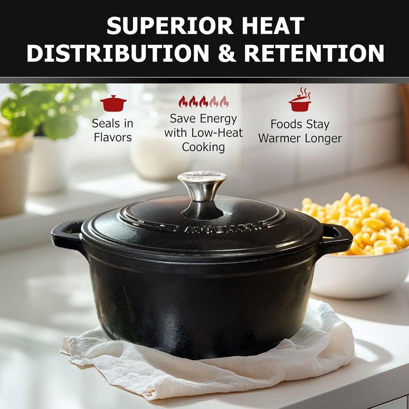 MUELLER HOME 4.5 QT Enameled Cast Iron Dutch Oven, Heavy-Duty