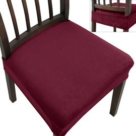KELUINA Dining Chair Seat Covers Set of 4, Stretch Velvet Chair Seat Slipcovers Protector, Removable Washable Kitchen Chair Covers for Dining Room Chairs (Set of 4, Burgundy)