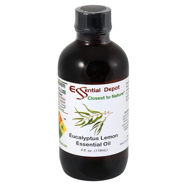 Eucalyptus Lemon Essential Oil - 4 oz - GC/MS Tested - Supplied in 4 oz. Amber Glass Bottle with Black Phenolic Cone Lined and Safety Sealed Cap