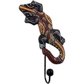 GURU SHOP Gecko 6 Wooden Coat Hook, Wall Hook, Multicoloured, 16 x 8 x 2 cm, Clothes Hooks for Kids