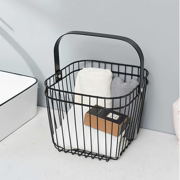 Marrakesch Orient & Mediterran Interior MAADES Aenna Scandinavian Design Storage Basket with Metal Handle in Black, 24.5 cm