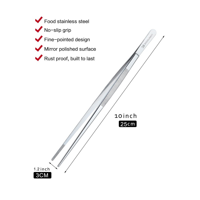MSY BIGSUNNY 10 Inch Kitchen Food Tweezers Fine Stainless Steel