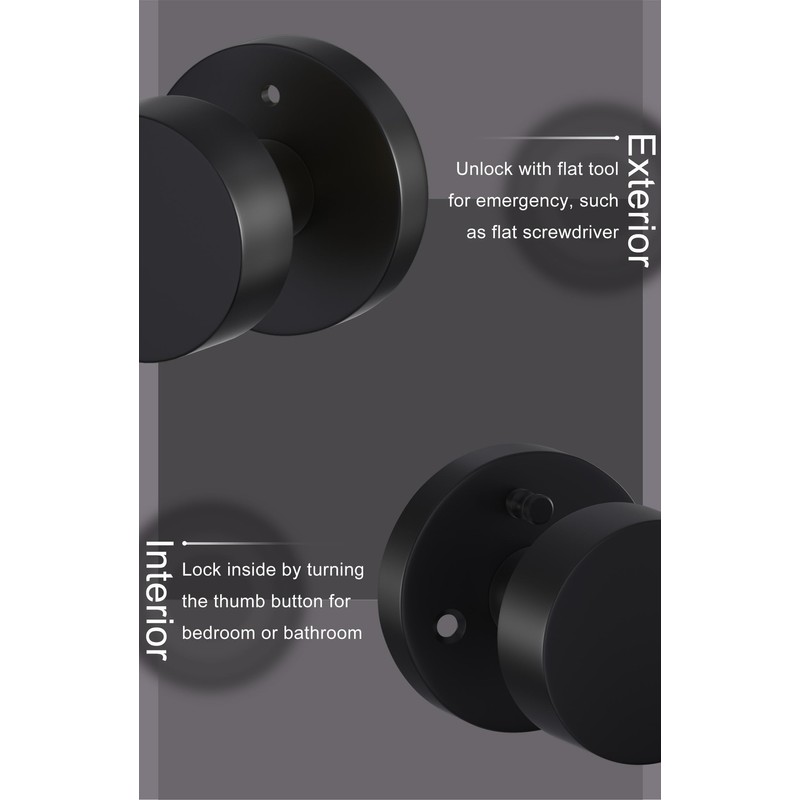 goldenwarm 2 Pack Black Interior Door Knobs, Heavy Duty Matte