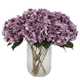 Tifuly - Flores artificiales de hortensias moradas – 5 ramos realistas de hortensias de seda falsas de tallo de 18 pulgadas de largo para fiestas, bodas, centros de mesa, decoración del hogar y la