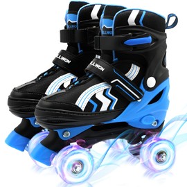 WELLWON Kids Roller Skates, 4 Adjustable Rollerskates with 8 Light Up Wheels, Child Roller Skate for Boys Girls Age 5-8 and 8-12, Children Beginners for Outdoor Indoor Sports