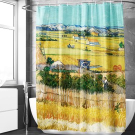 Berkin Arts Bathroom Shower Curtain Set 70x70 Inch Waterproof Polyester with Hooks Post-Impressionism Pastoral Scenery (The Harvest by Vincent van Gogh)