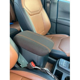 Car Console Covers Plus Made in USA Designed for Full Size Ford Bronco 2021-2025 Neoprene w/Orange Accent Stitching Auto Armrest Center Console Cover Protector (BLK w/Orange)