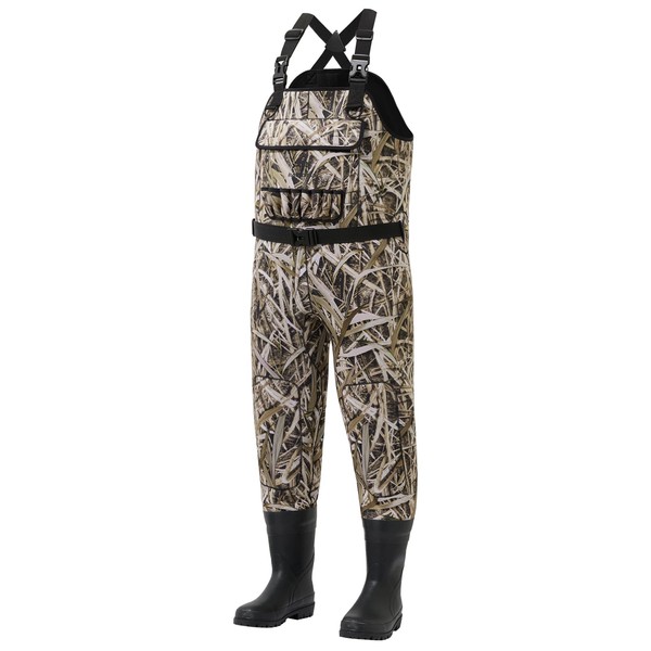 BASSDASH Men’s Neoprene Waders Black Reeds Camo for Fishing Hunting