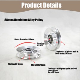 TOOSOAR Pack of 4 Rope Pulley, 88 mm Pulley, Aluminium Alloy, for Wire Rope Pulley, Garage Door, Fitness Accessories