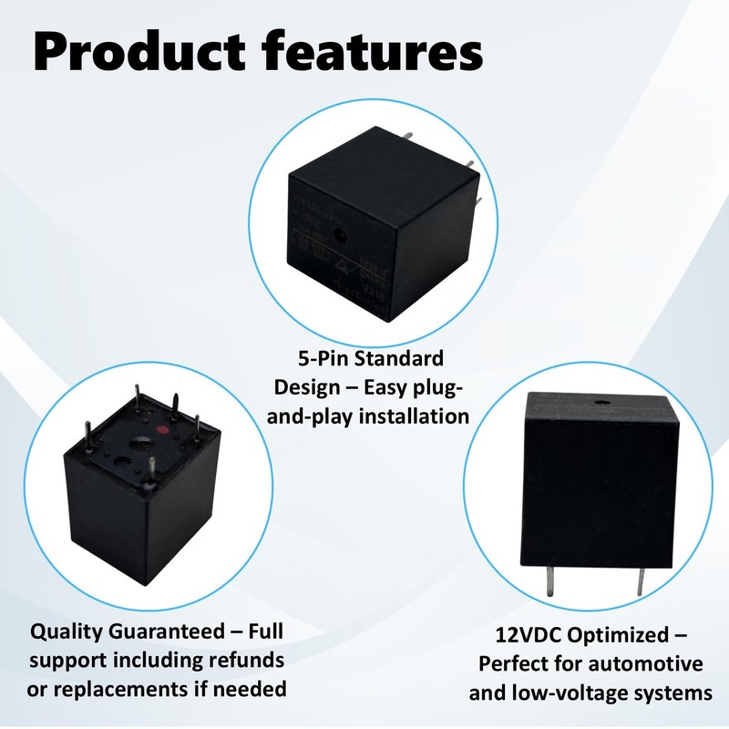 T7CS5D-12 12VDC SPDT 10A 5-Pin Power Relay Compatible with JZC-22FFC15D12VDC