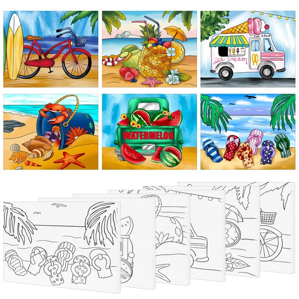 COCHIE 6 Pack 8x10 Inches Summer Pre Drawn Canvas to