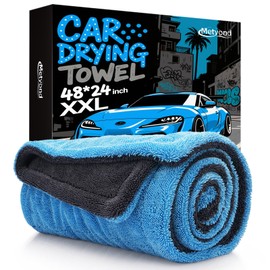 Metyond 48”x24” Dual Sided Microfiber Car Cleaning Towel, Full-Sized SUV Car Drying Towel with Twisting Yarn Technique, 1400GSM Super Absorbent Scratch-Free, Machine Washable (Dark Gray - Blue)
