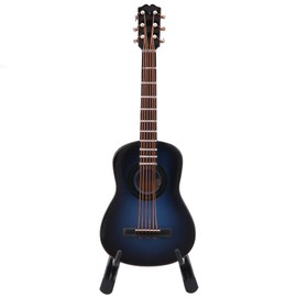 Miniature Guitar Model, Wooden Musical Instrument with Stand and Case, Small Craft Ornaments Gift, Blue, 3.9 * 1.4 * 0.4inch(#01)