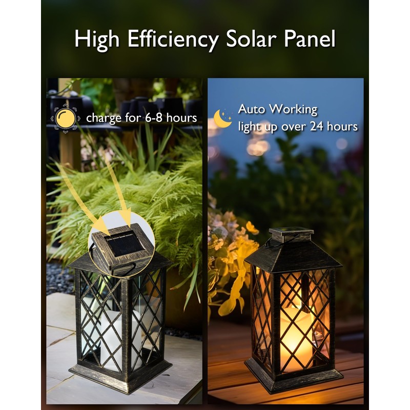 Homemory Solar Lanterns Outdoor Waterproof Hanging with Flickering Flameless Candles,