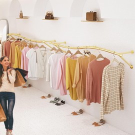 ZOUXIKOU Gold Clothing Rack for Boutiques, Wall Mounted Retail Display Garment Rack for Houseware, Chrome Rolling Racks for Clothes Stores and Commercial