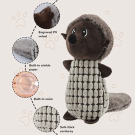 belieonu Crinkle Dog Squeaky Plush Toys Stuffing Cute Puppy Stuffless Tough Rop Pull Toy, Fun Dog Stuffed Animals Durable Chew Set for Small Medium Large Pup, Dark Brown Squirrel