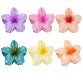 Aacehlh 6 Pcs Flower Hair Claw Clips, 3.1 inch Hawaiian Plumeria Hair Clips, Summer Beach Essentials Hair Accessories for Women (Plumeria)