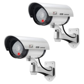 ERWEY Dummy Camera Fake Surveillance Camera CCTV with Flashing LED Light Security Camera - Pack of 2 (Silver)