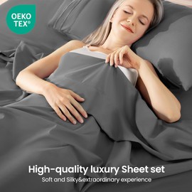ROSE&RISY Dark Grey Full Sheet Set, 4 Pieces Soft Bedding Sheet Set, Breathable and Cooling,Includes 1 Fitted, 1 Flat, 2 Pillow Cases - Deep Pocket (Dark Grey, Full)