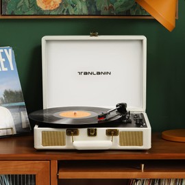 Vintage 3-Speed Bluetooth Portable USB Suitcase Record Player with Built-in Speakers | Upgraded Vinyl Turntable Audio Sound| Includes Extra Stylus & Mat | White