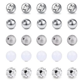 Funseedrr Silver Piercing Balls Set 1.6 mm Thread Stainless Steel 5 mm Replacement Ball Screw Ball, Stainless Steel