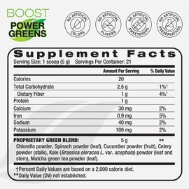 BODi Power Greens Boost - for Women & Men - Superfood Supplement with Phytonutrients from Spinach, Chlorella, Cucumber, Kale, Celery & Matcha - No Artificial Colors or Flavors, 21 Servings