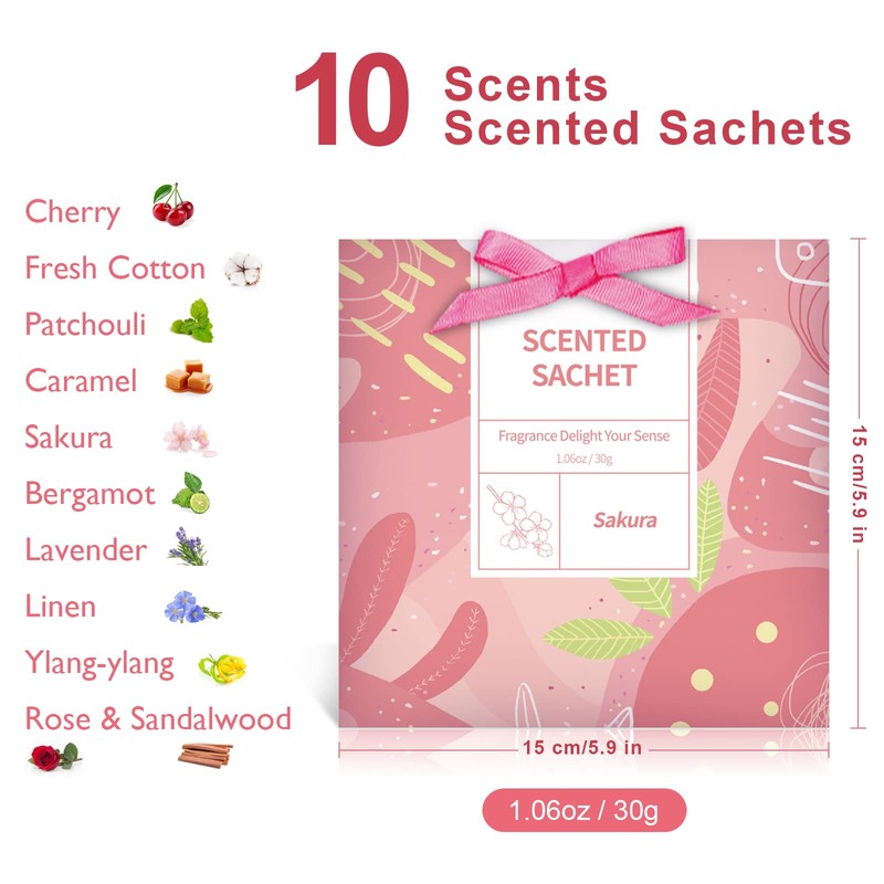 SCENTORINI Scented Sachet, Fragrance Sachets Bags for Wardrobe Drawers Closets,