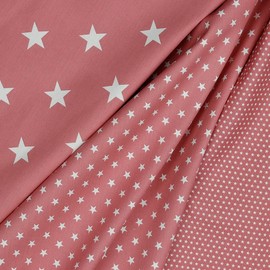 babrause® Cotton Fabric Stars Dusky Pink Woven Fabric Sold by the Metre Poplin Oeko-Tex 150 cm Wide - From 0.5 Metres