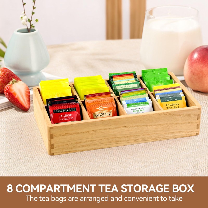 KIRIGEN Wood Tea Bag, Coffee Bag Storage Box, 8 Compartments,