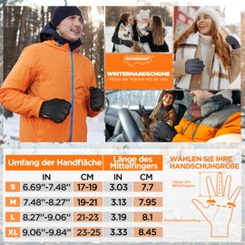 rivmount Winter Gloves for Men Women, Thermal Gloves, Waterproof Cycling Gloves, Windproof Touchscreen Gloves, Warm Ski Gloves for Running, Skiing, Hiking, Cycling, Motorcycle RG802, 802-Gray