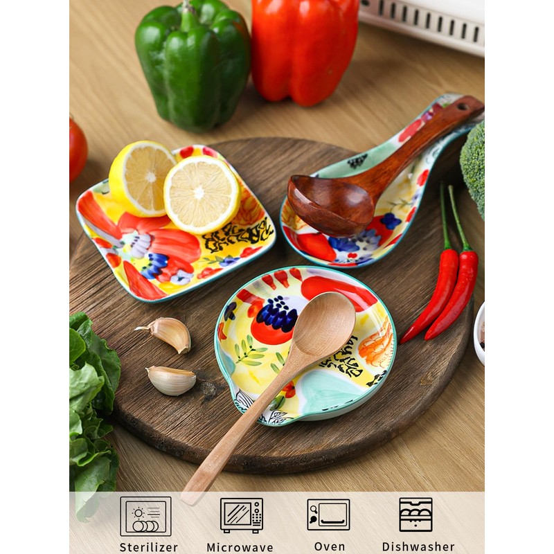 Colorful Hand Painted Spoon Rest Ceramic Large Spoon Holder for