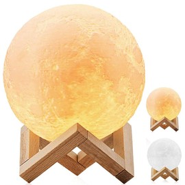 7.1" 3D Moon Lamp,Mayround Full Moon Lamp Large Light,3D Dimmable Modern Lamp[Touch Control][USB Charging][Free Wooden Stand]Cool White/Warm Yellow Moon Light Lamp,Home Decorative Lamp(18cm)