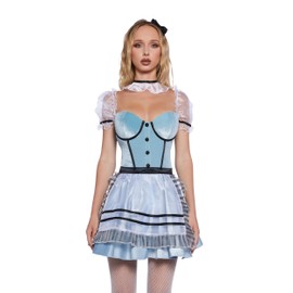 Dolls Kill Looking Glass Girl Costume Set by Trickz N’ Treatz – Dress, Apron, Petticoat, Collar, and Headband – Blue, Large