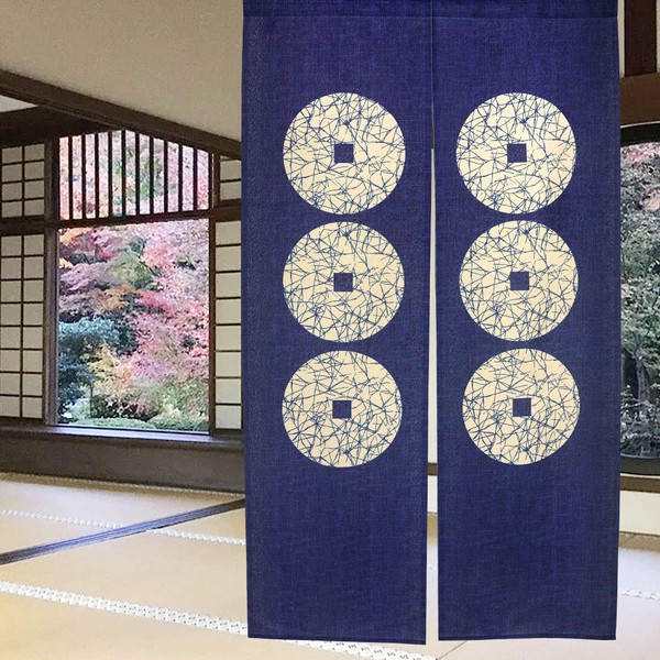 LIGICKY Japanese Style Noren Doorway Curtain Six Coins Pattern Tapestry for Home Decoration Blue 33.5"x59"