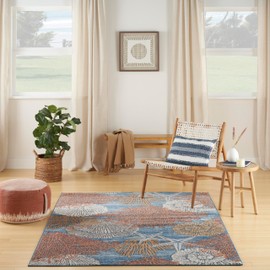 Nourison Pompeii Coastal, Nautical & Beach Blue Multicolor 6' x 9' Area Rug, Easy Clean, Non Shedding, Bed Room, Living Room, Dining Room, Kitchen (6x9)