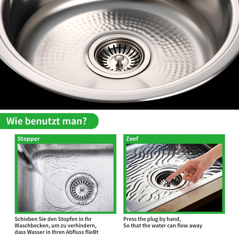 HUAERSICO Universal Sink 80 mm, Strainer Basket Stainless Steel 82