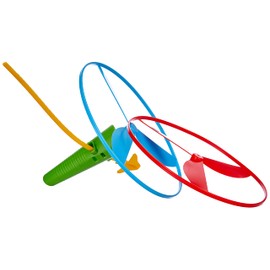 Lena 61290 Propeller Flugspiel Fly HIGH, Flugspielzeug mit 2 Rotoren ca. 18 cm und Startervorrichtung, Propellerspiel mit Kindersicherung, Outdoor und Indoor Flugspielset für Kinder ab 3 Jahren, Bunt