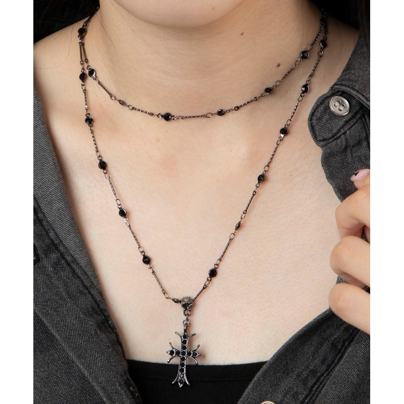 Wigo Women's 2 Row Design Chain Cross Necklace Accessory Korean